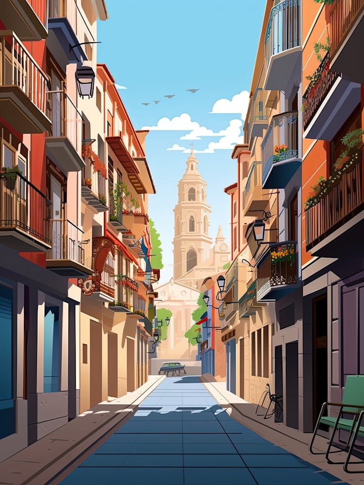 San Sebastian, Spain, Flat Illustration 1