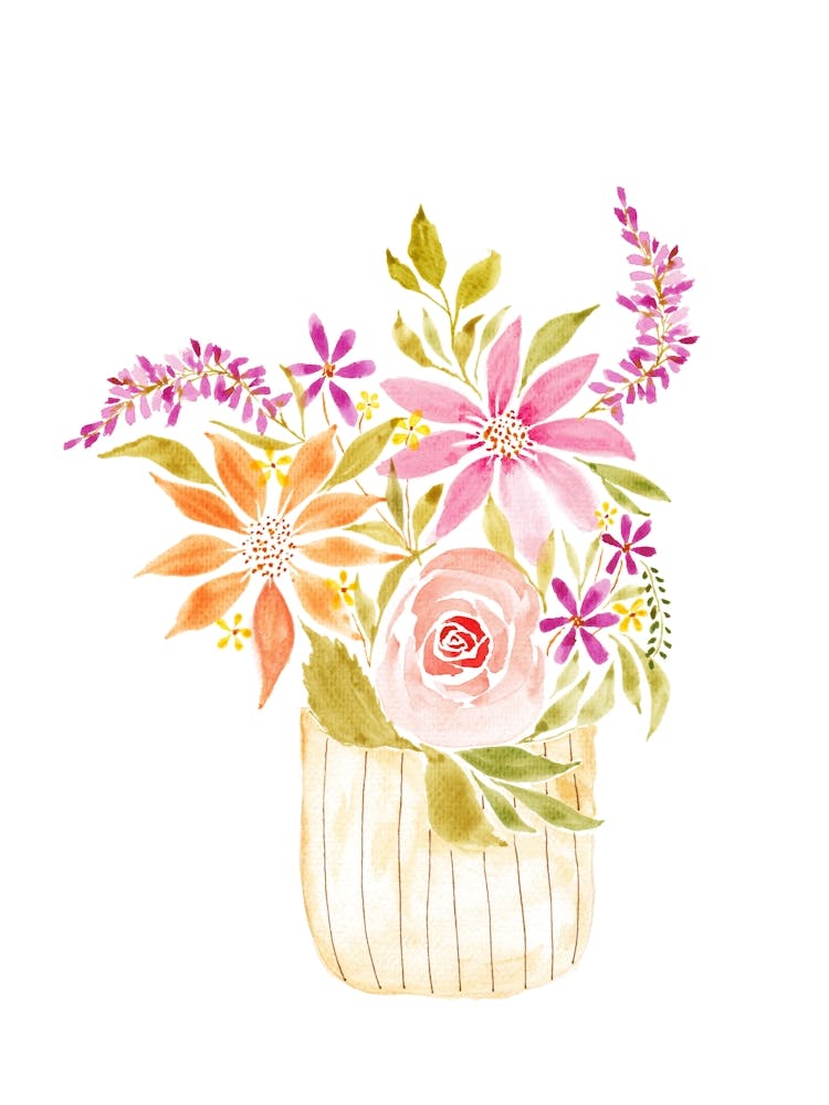 Watercolor Flowers In A Vase 1