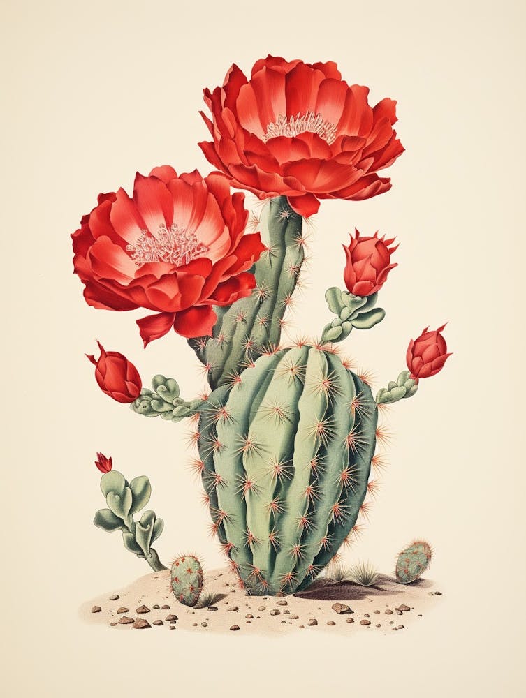 Vintage Cactus Illustration Devils Tongue Cactus