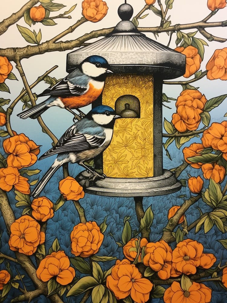 Bird And Bird Feeder Floral 4