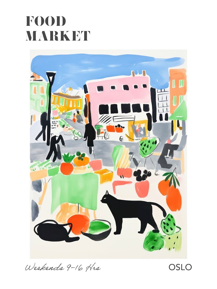 The Food Market In Oslo 1 Illustration Poster