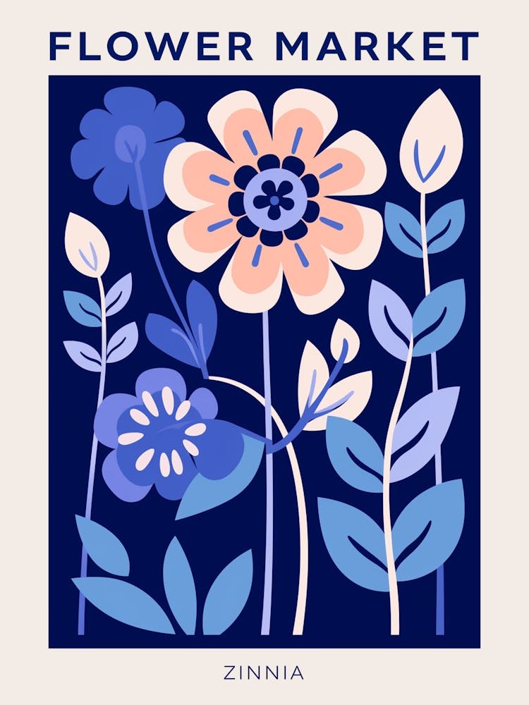 Blue Flower Market Poster Zinnia 3