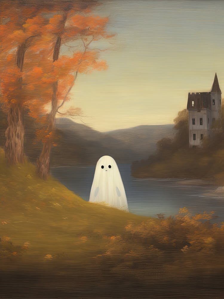 Ghost Autumn Fall Castle Landscape, Halloween Spooky