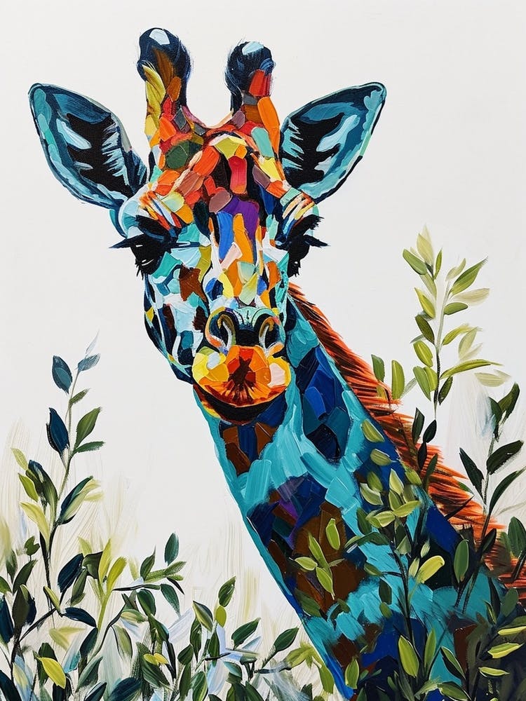 Giraffe In The Leaves Colourful Pattern 3