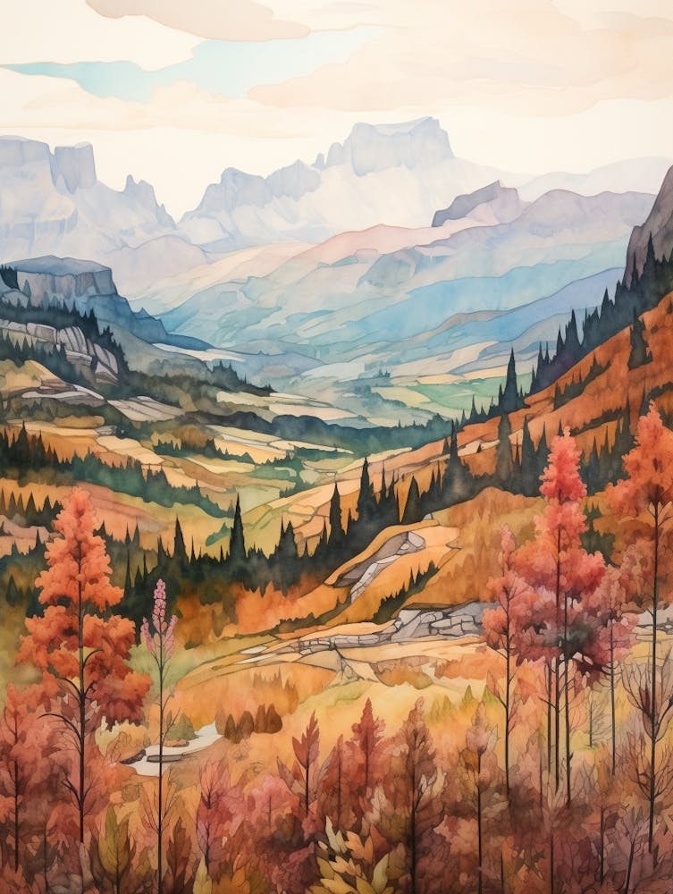 Autumn National Park Painting Dolomiti Bellunesi National Park Italy 1