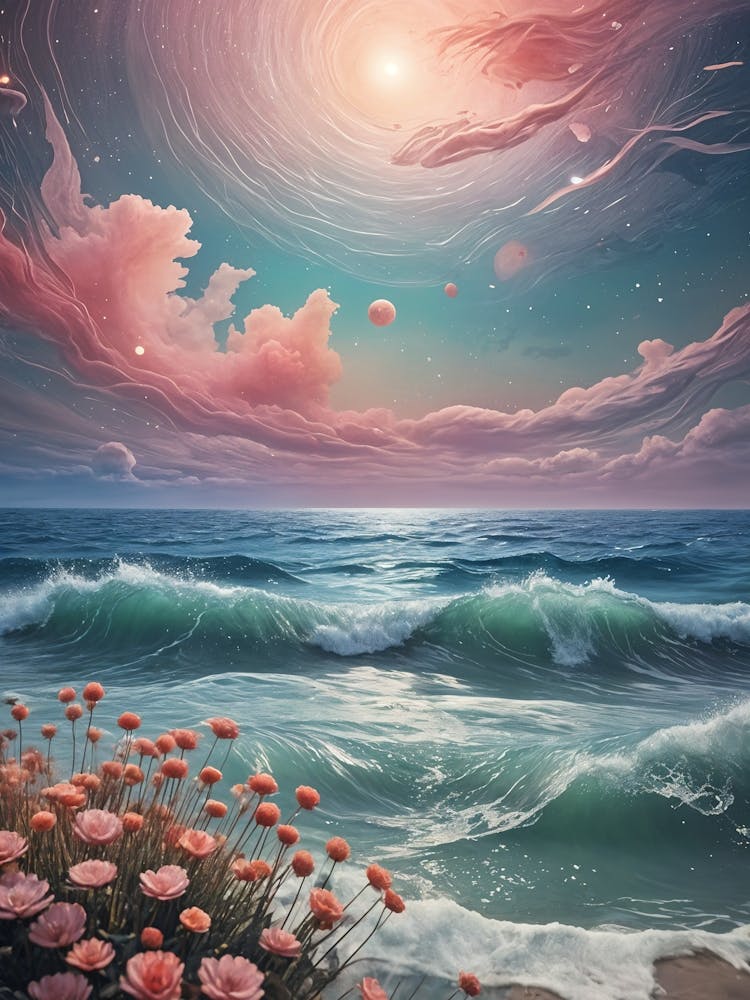 Pink Flowers On The Beach