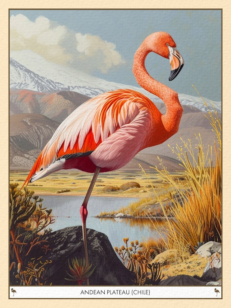 Greater Flamingo Andean Plateau Chile Tropical Illustration 4 Poster