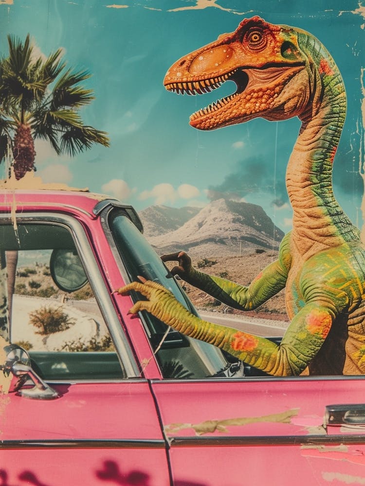 Dinosaur & A Retro Car Collage 4