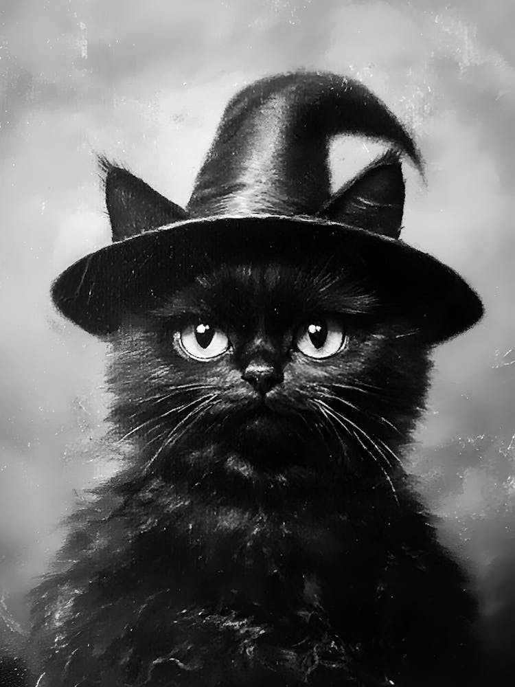 Black Cat In Witch Hat