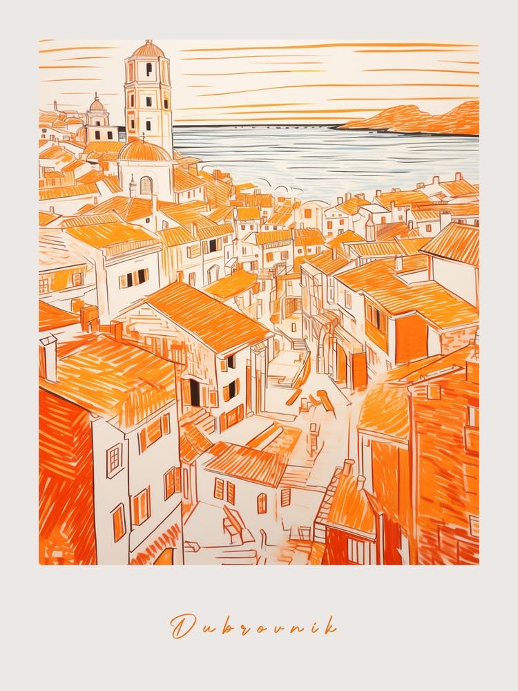 Dubrovnik Croatia 2 Orange Drawing Poster