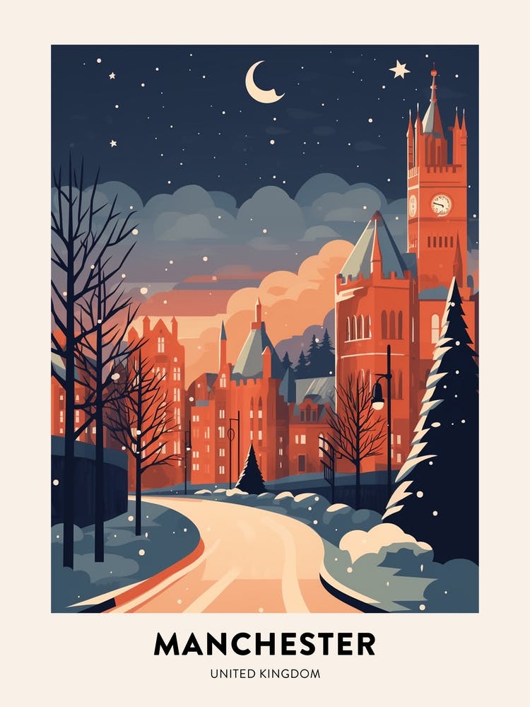 Winternacht Reiseposter Manchester United Kingdom 3