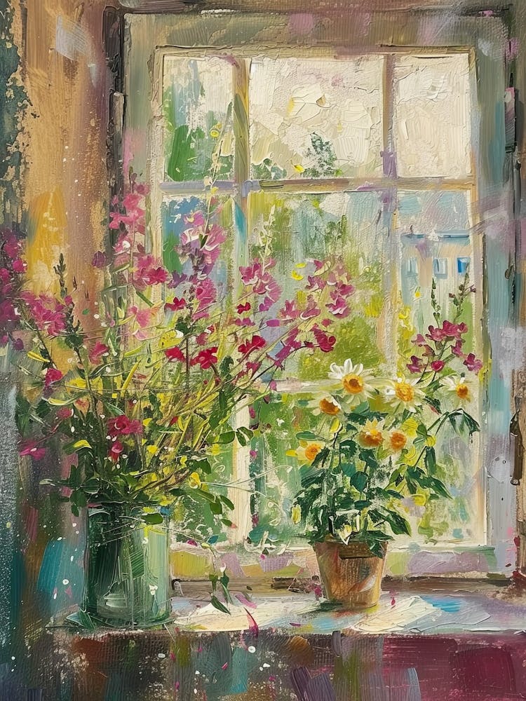 Snapdragon Flowers On A Cottage Window 1