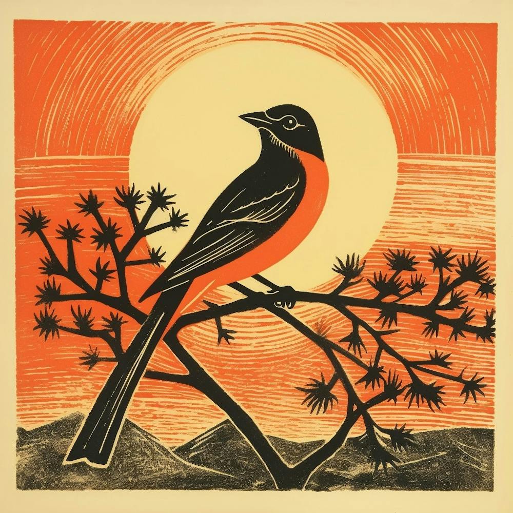 Retro Bird Lithograph Cedar Waxwing 1