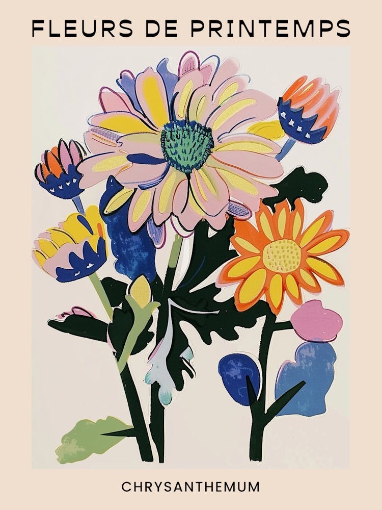 Spring Floral French Poster  Chrysanthemum 1