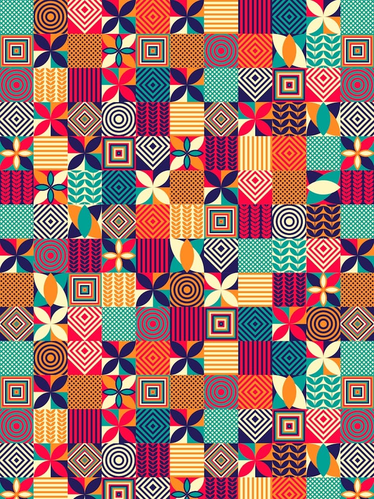 Colorful Geometric Pattern - Bauhaus Azulejo geometric pattern, mosaic #4