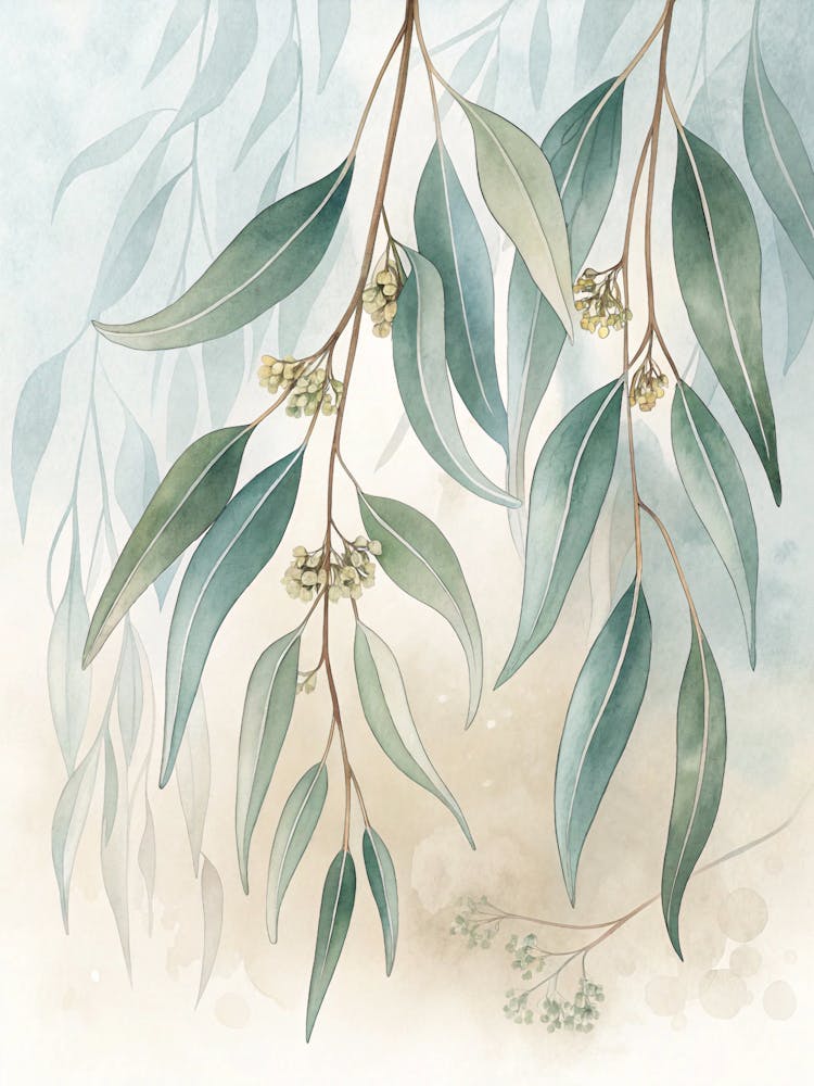 Oil Painting Style Hanging Eucalyptus In Soft Ink
