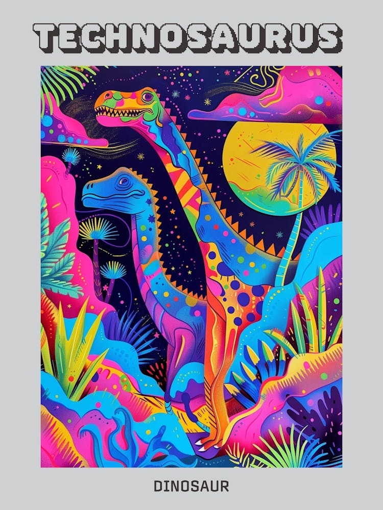 Abstract Geometric Colourful Dinosaurs Poster