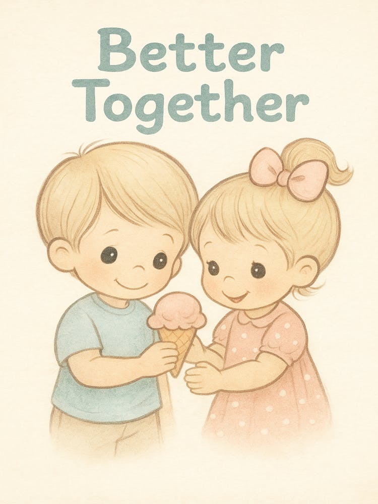 Better Together Kids Wall Art – Cute Kawaii Boy and Girl Illustration – Nursery Printable Art – Friendship Room Decor