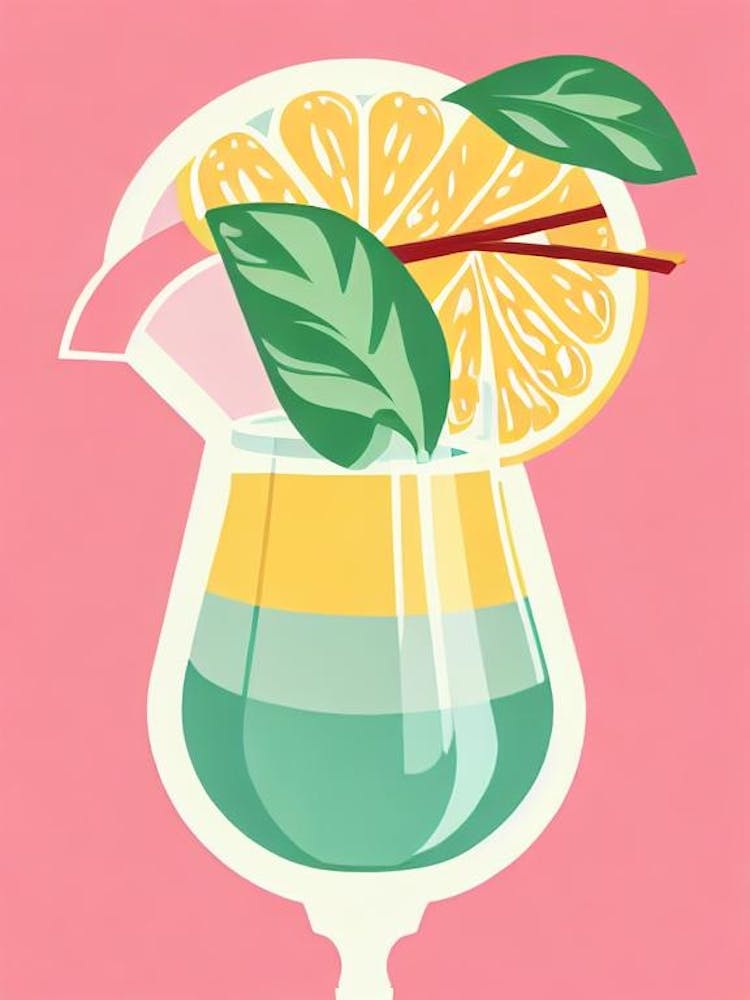 Lemon Drop MCocktail Poster artini Retro Pink Cocktail Poster