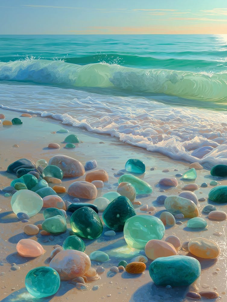 Beach Glass Wall Art Ocean Sunset Seascape, Coastal Home Decor, Sea Glass Inspired Artwork