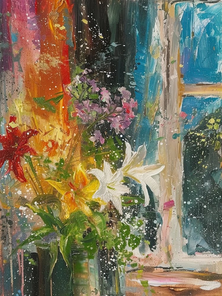 Amayllis Flowers On A Cottage Window 3