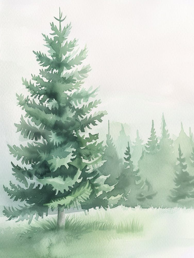 Fir Tree Atmospheric Watercolour Painting 2