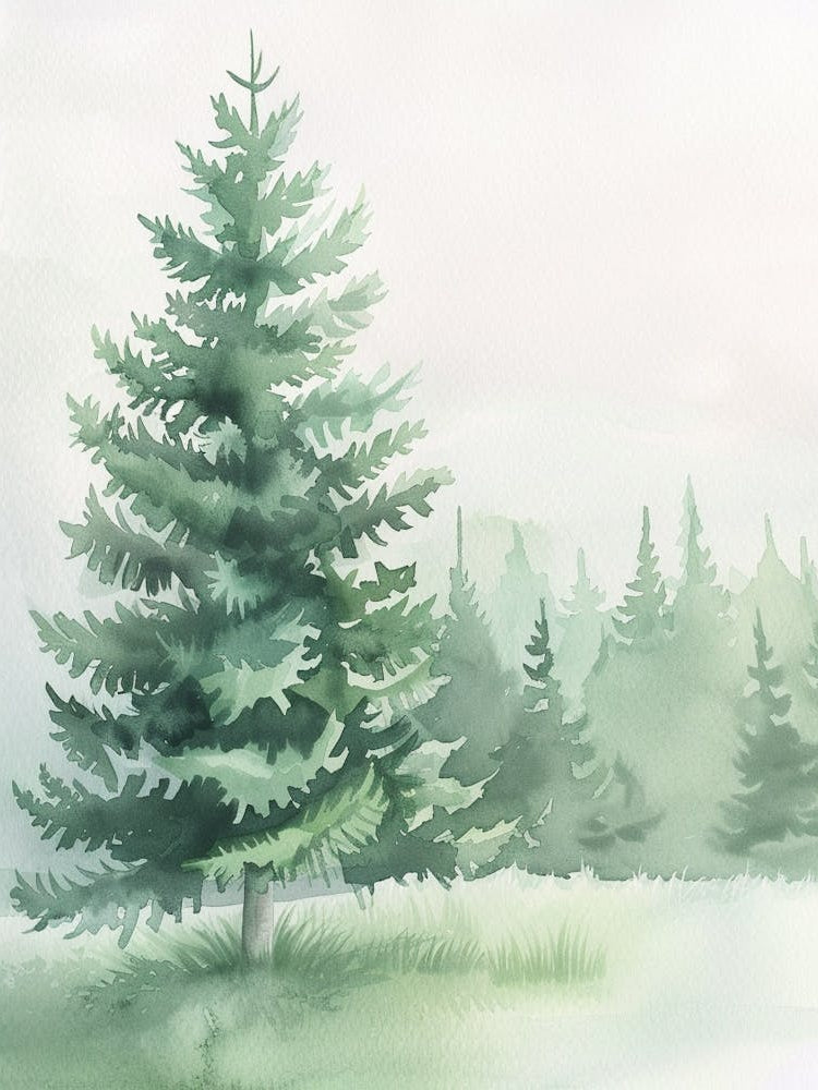 Fir Tree Atmospheric Watercolour Painting 2