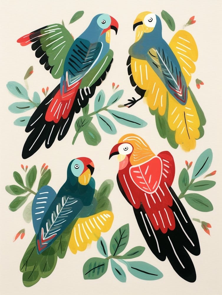 Folk Style Bird Painting Macaw 1