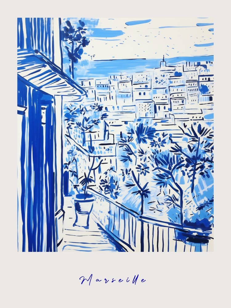 Marseille France 4 Mediterranean Blue Drawing Poster