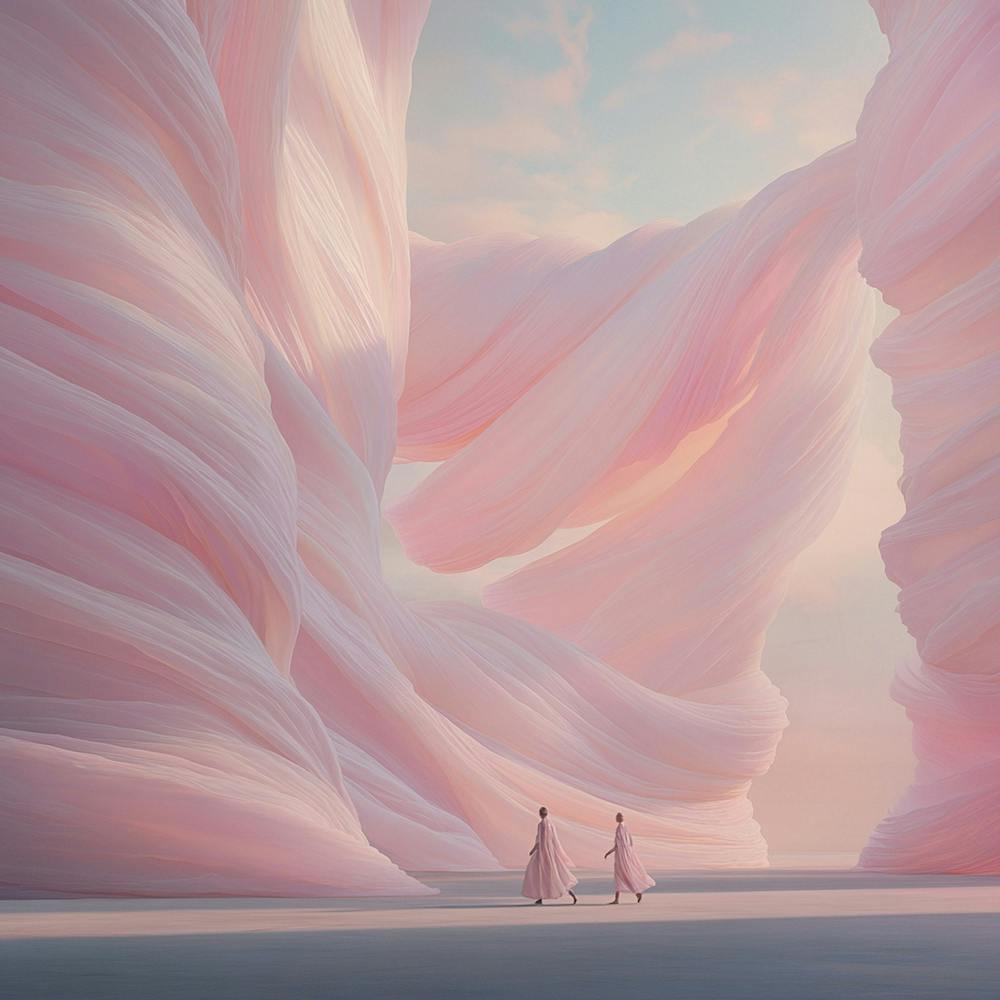 A Surreal Desert Landscape At Dawn With Pale