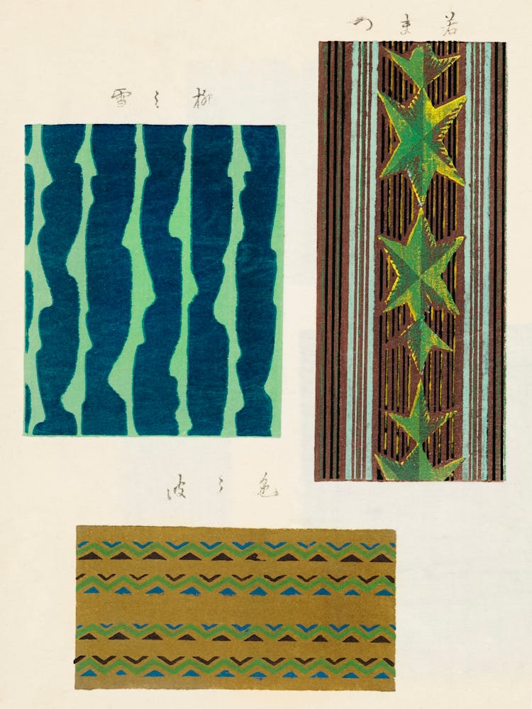 Vintage Ukiyo-e Woodblock Print Of Japanese Textile, Shima Shima, Furuya Korin (197)