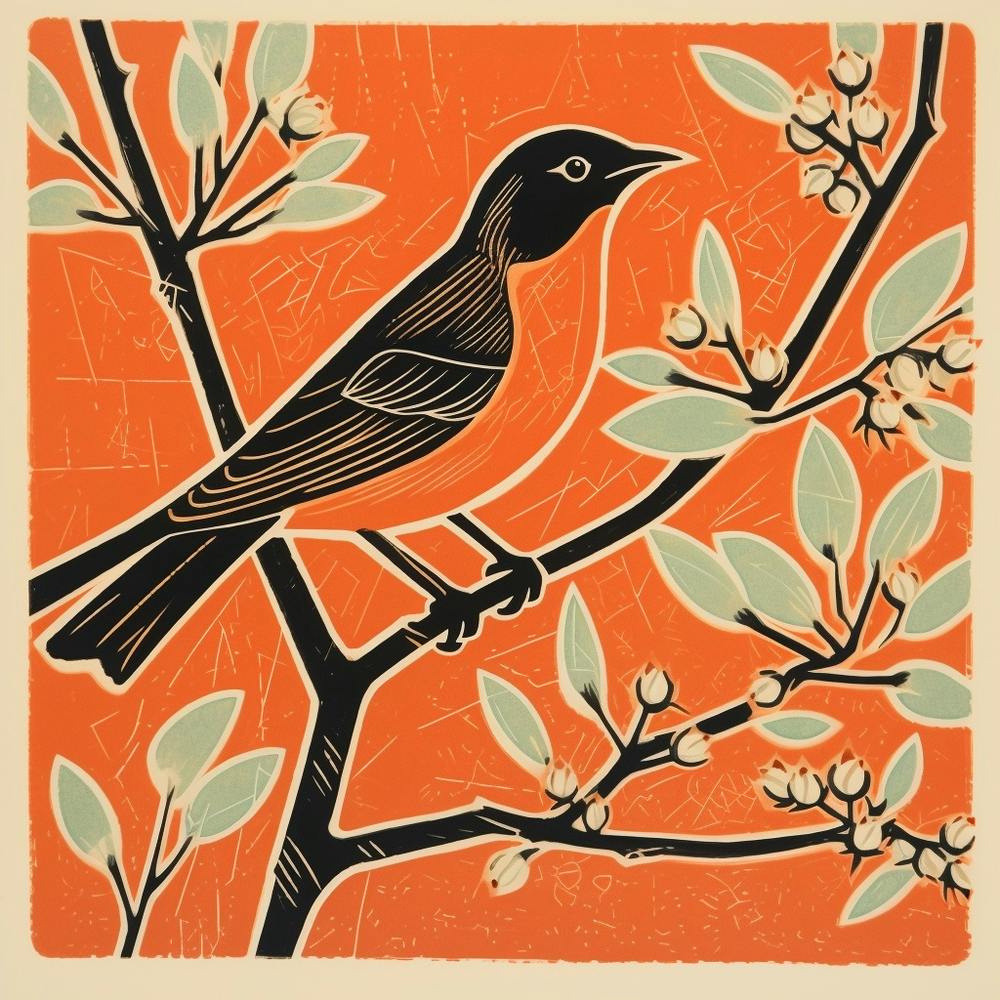 Retro-Vogel-Lithographie Zedernseidenschwanz 3