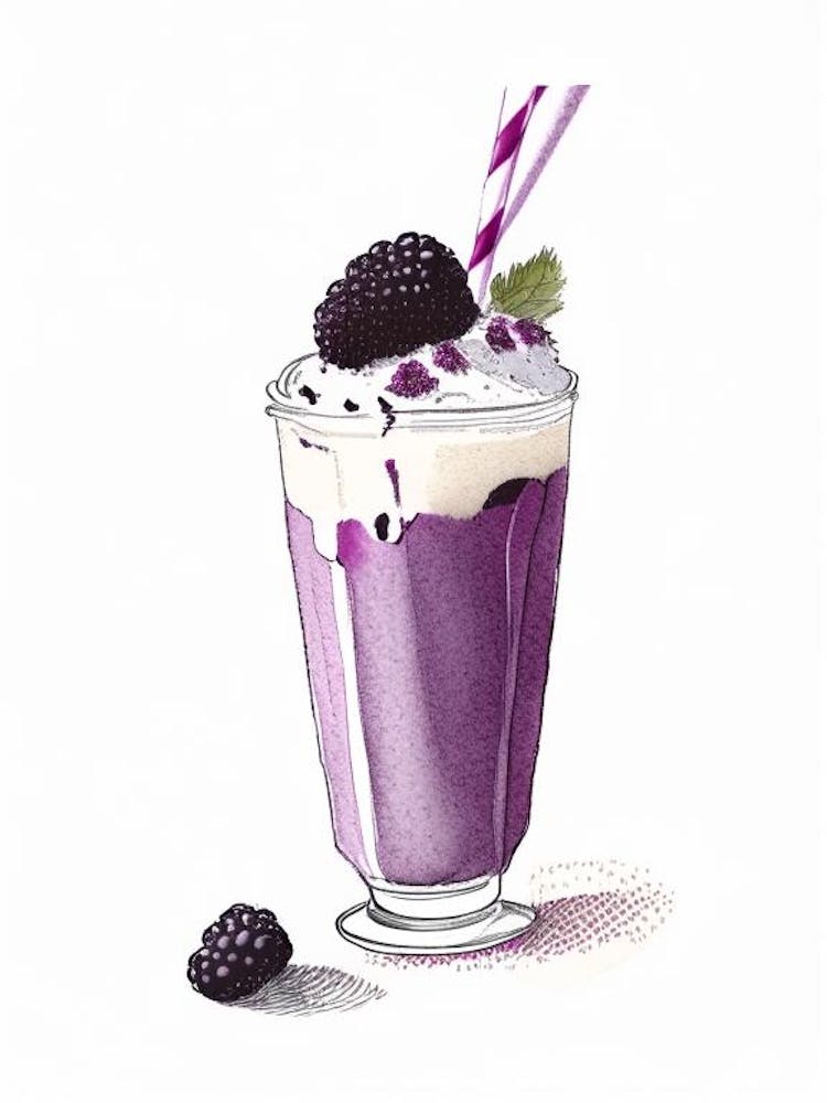 Blackberry Milkshake Dairy Food Pencil Illustration 3