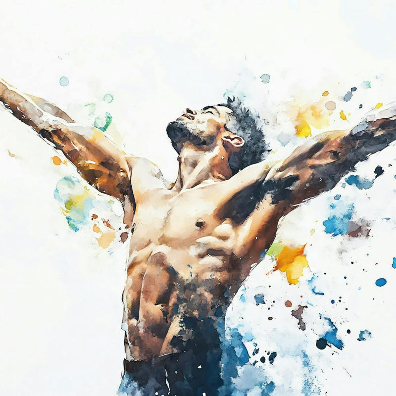 Aquarell eines oberkörperfreien Mannes