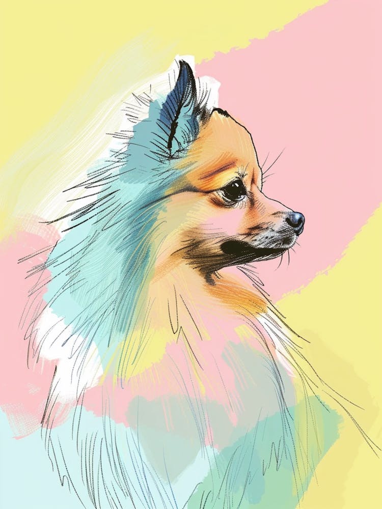 Pastel Pomeranian Dog Watercolour Line Illustration 2
