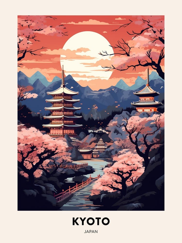 Winter Night  Travel Poster Kyoto Japan 1