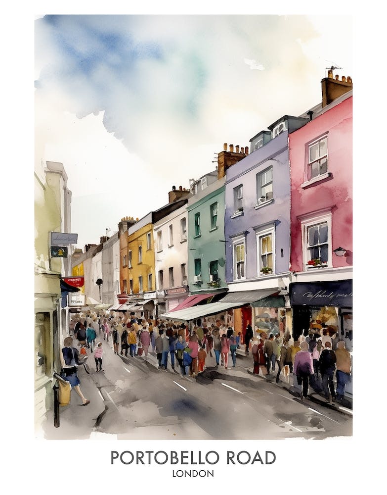 Portobello Road 2 Aquarell Reiseplakat
