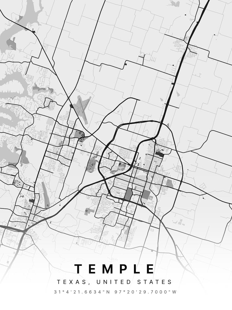 Temple Texas United States A White Map