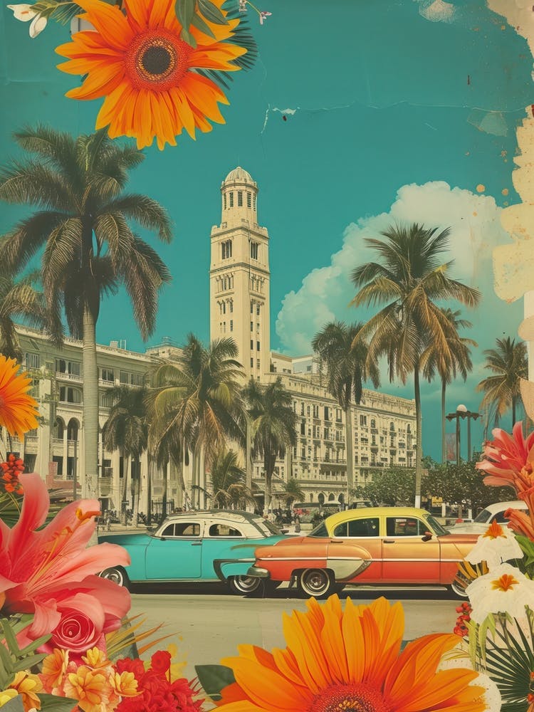 Cuba   Floral Retro Collage Style 2