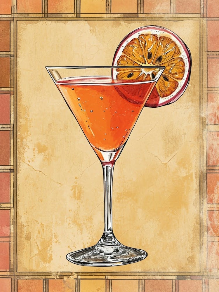 Porn Star Martini Cocktail Watercolour 1