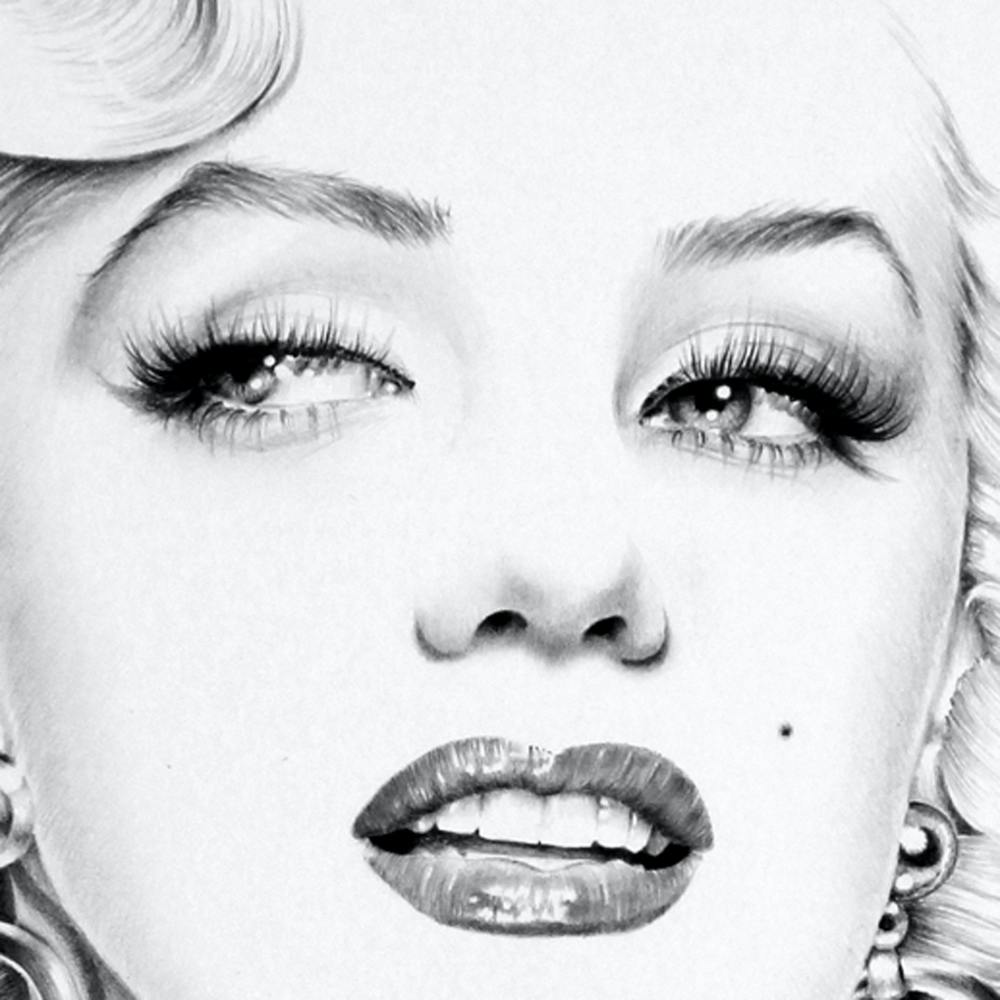 Marilyn Monroe Minimal Pencil Drawing Close Up Vintage 50s Hollywood Minimal Black and White