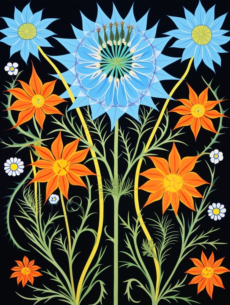 Flower Motif Painting Love In A Mist Nigella 2