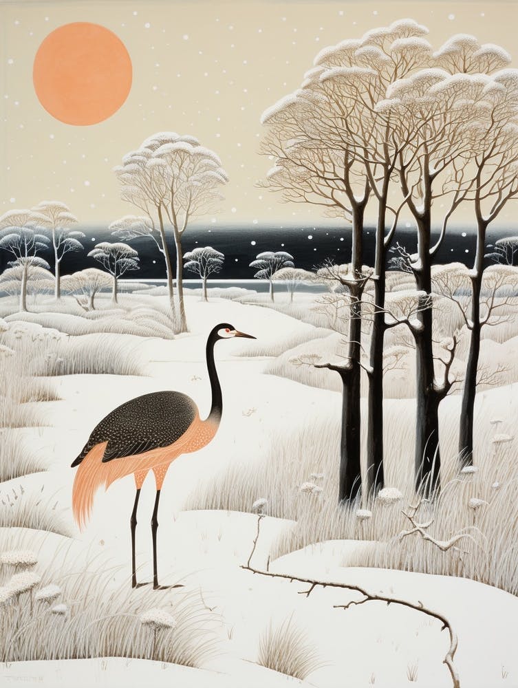 Winter Bird Painting Ostrich 1