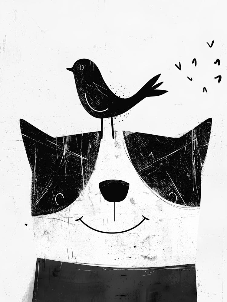Oiseau Sur La Tête D'un Chat