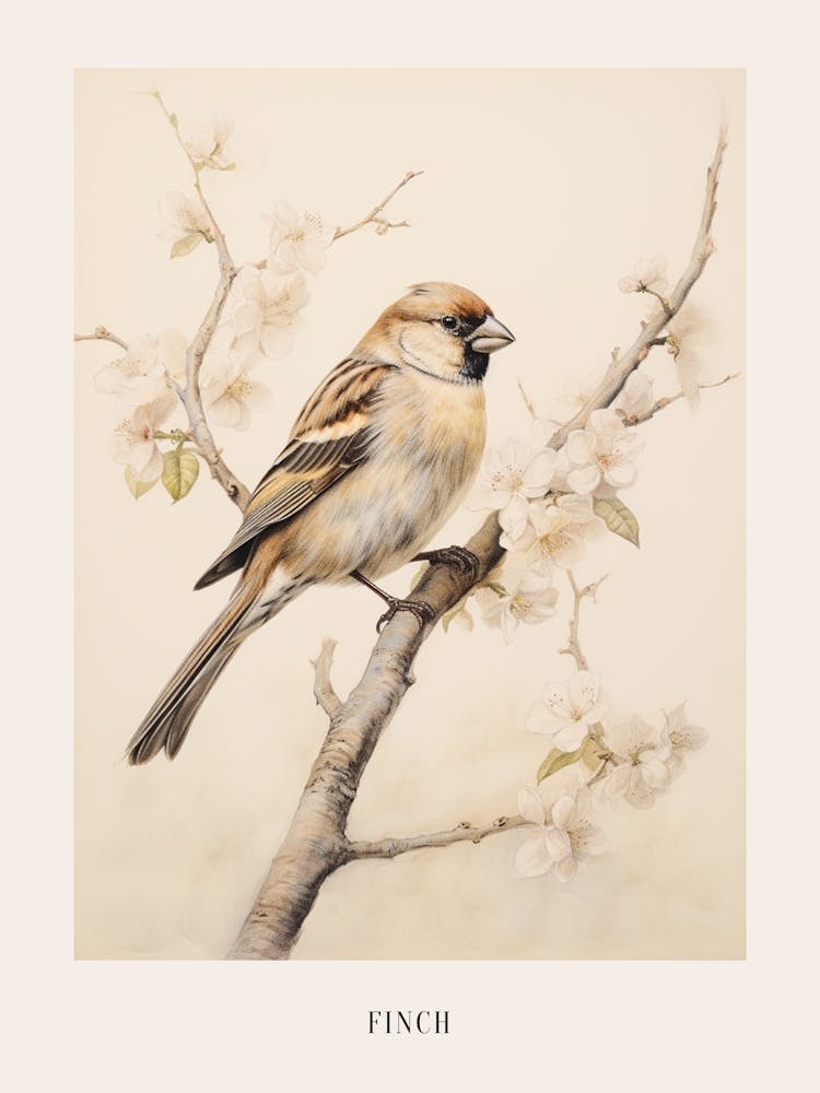 Vintage Bird Drawing Finch 1 Poster
