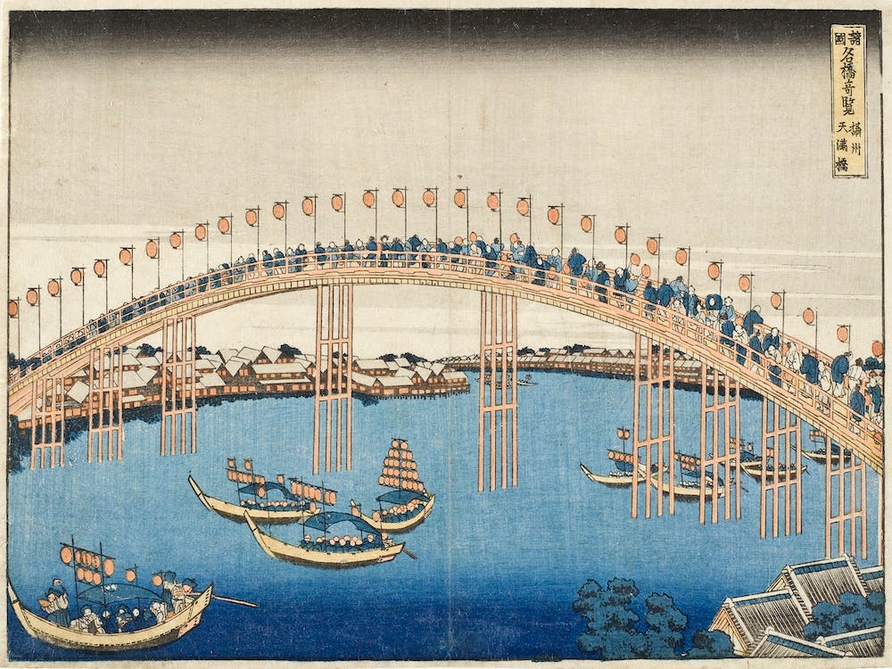 Tenman Bridge At Settsu Province , Katsushika Hokusai