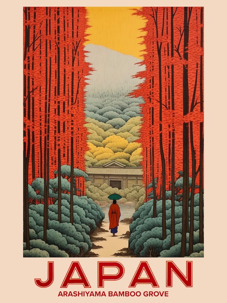 Arashiyama Bamboo Grove, Visit Japan Vintage Travel Art 3