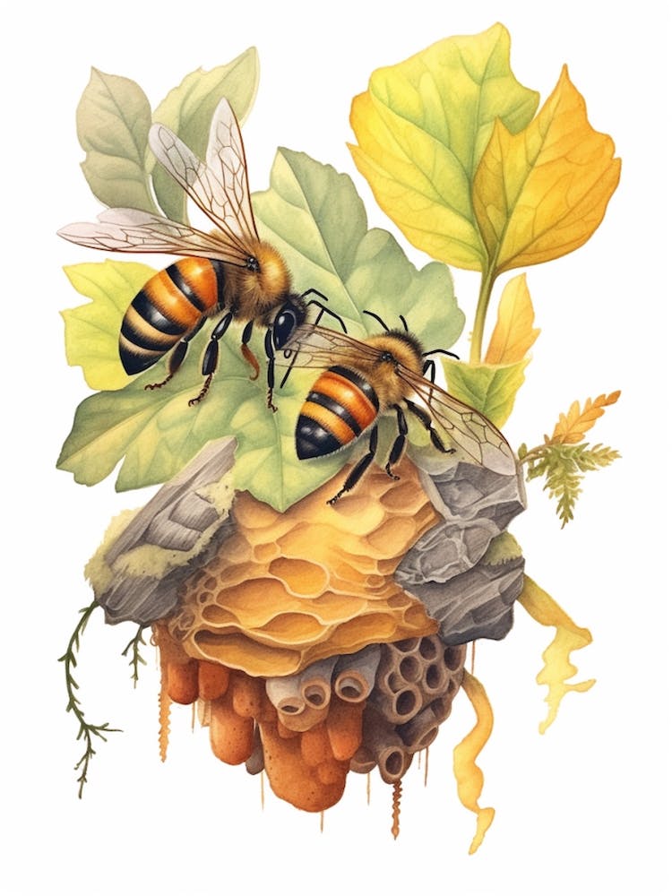 Masked Hunter Bee Beehive Watercolour Illustration 8