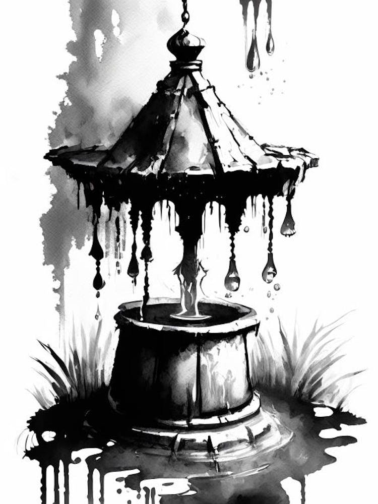 Wishing Well Symbol Black And White Painting