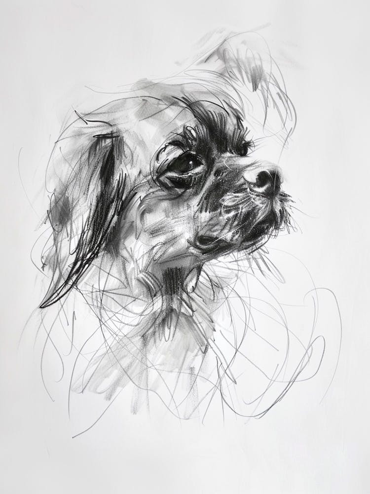 Tibetan Spaniel Dog Charcoal Line 3